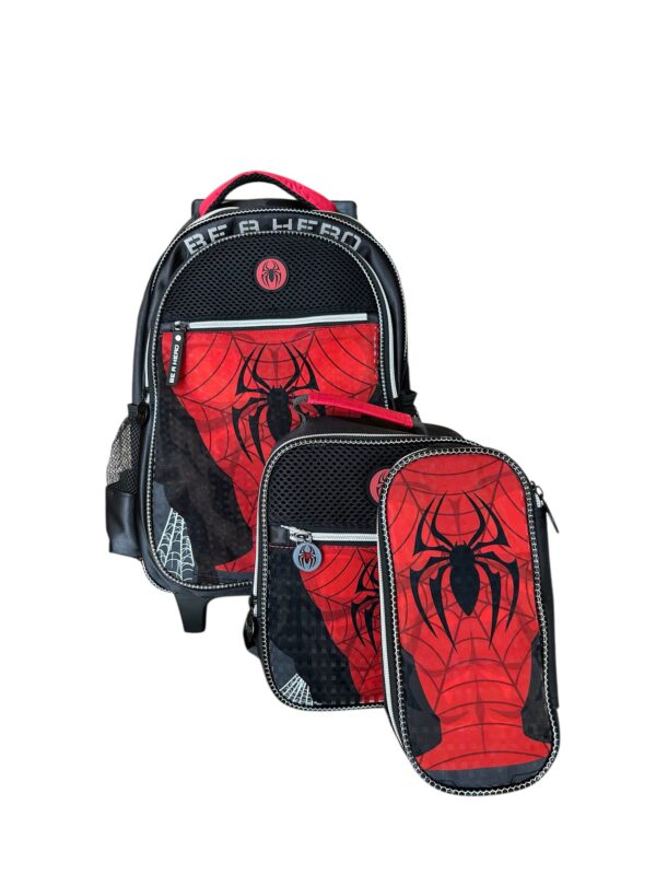 Kit Mochila De Rodinha Escolar Infantil Homem Bea Hero Vermelha/preta