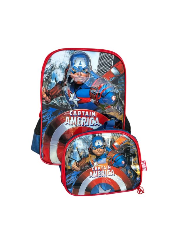 Kit Mochila Rodinha + Lancheira Luxcel Avenger Capitão América - Azul