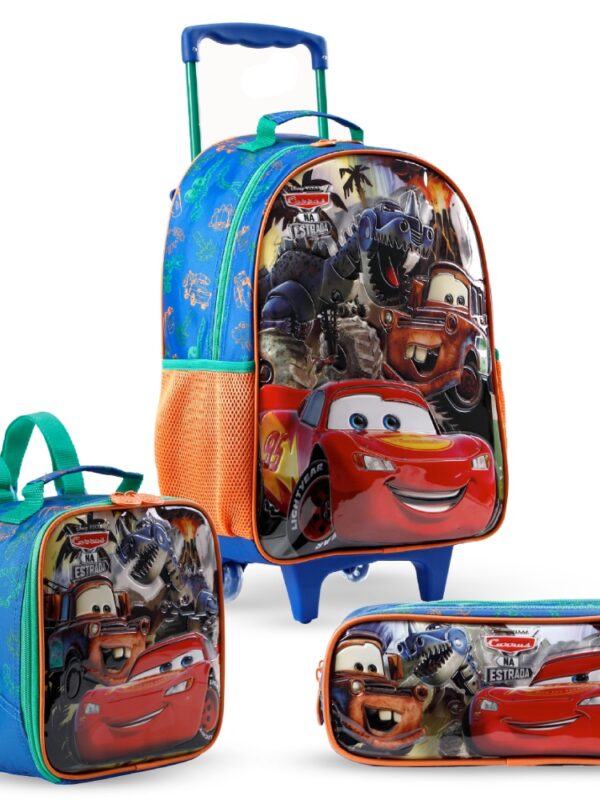 Kit Mochila De Rodinha Carros na Estrada +Lancheira +Estojo Xeryus